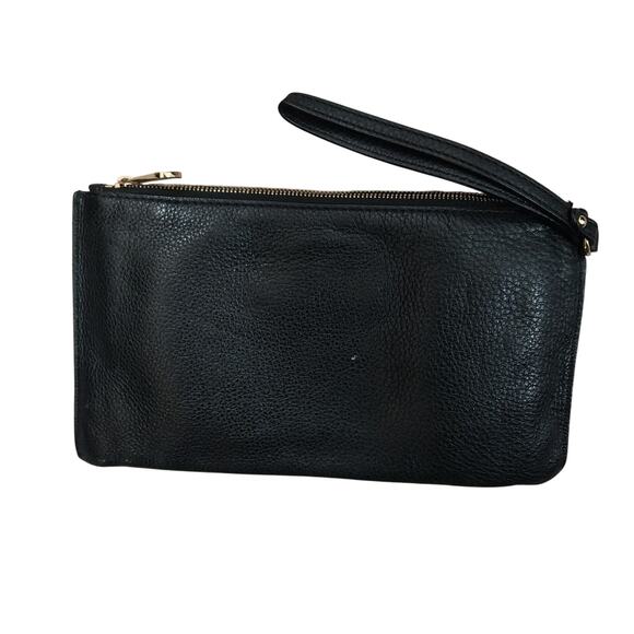 MICHAEL KORS! ADORABLE BLACK PEBBLED GENUINE LEATHER GOLD LOGO WRISTLET, BAG! - Picture 4 of 8